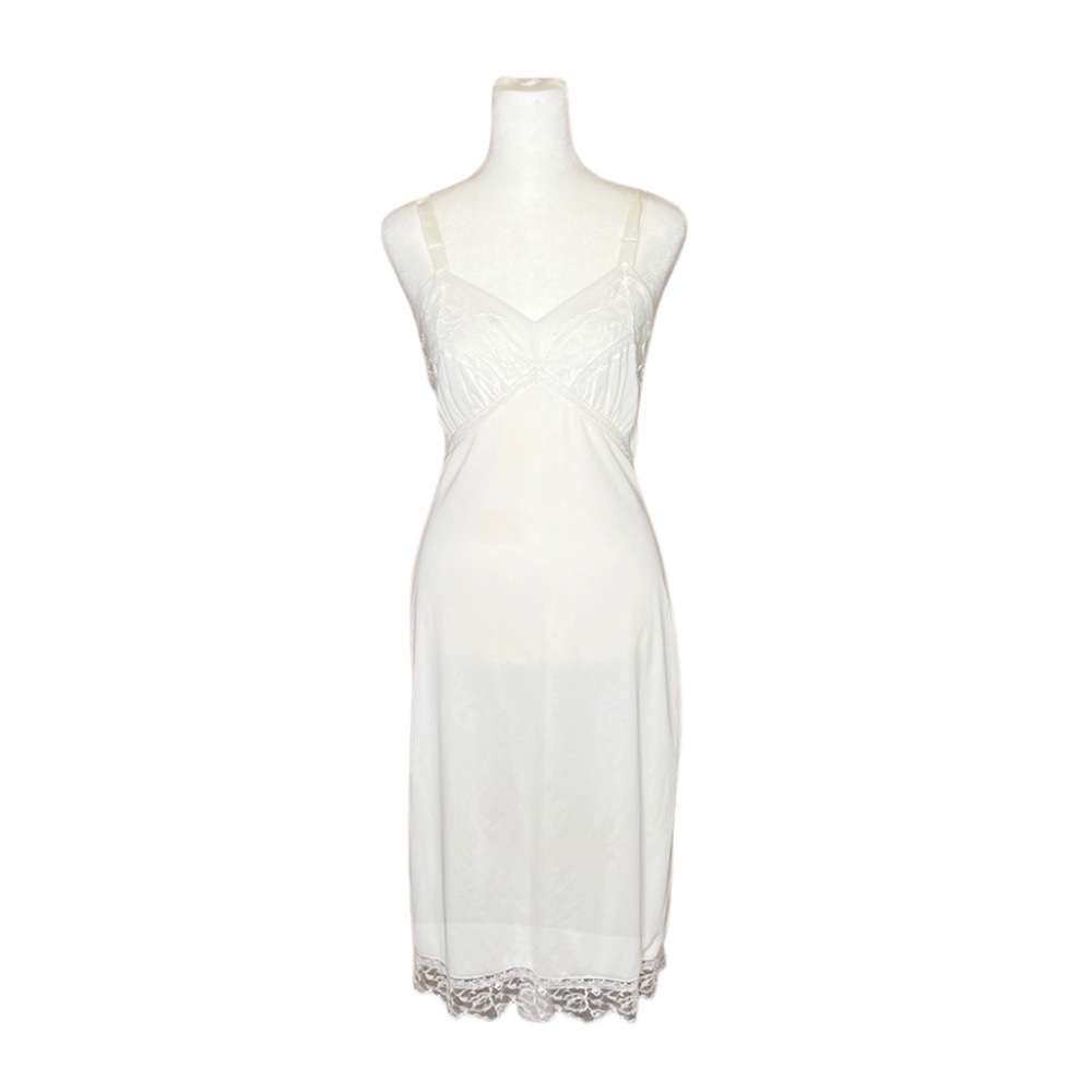 Vtg Deadstock 70s White Slip Dress Lace Trim Coquette Cottagecore Soft Girl